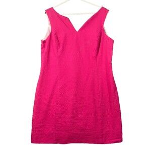 Lauren James Dress Womens XL Hot Pink Seersucker Sleeveless V Neck Knee Length
